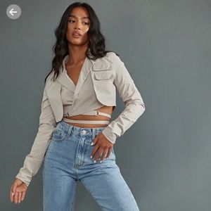 Cropped Tie Waist Blazer